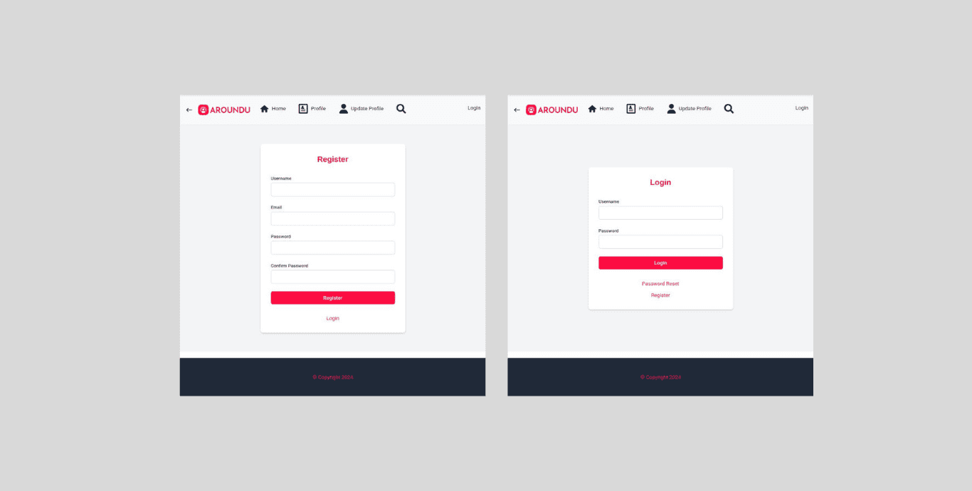 Aroundu Social sign-up screen with email and phone verification