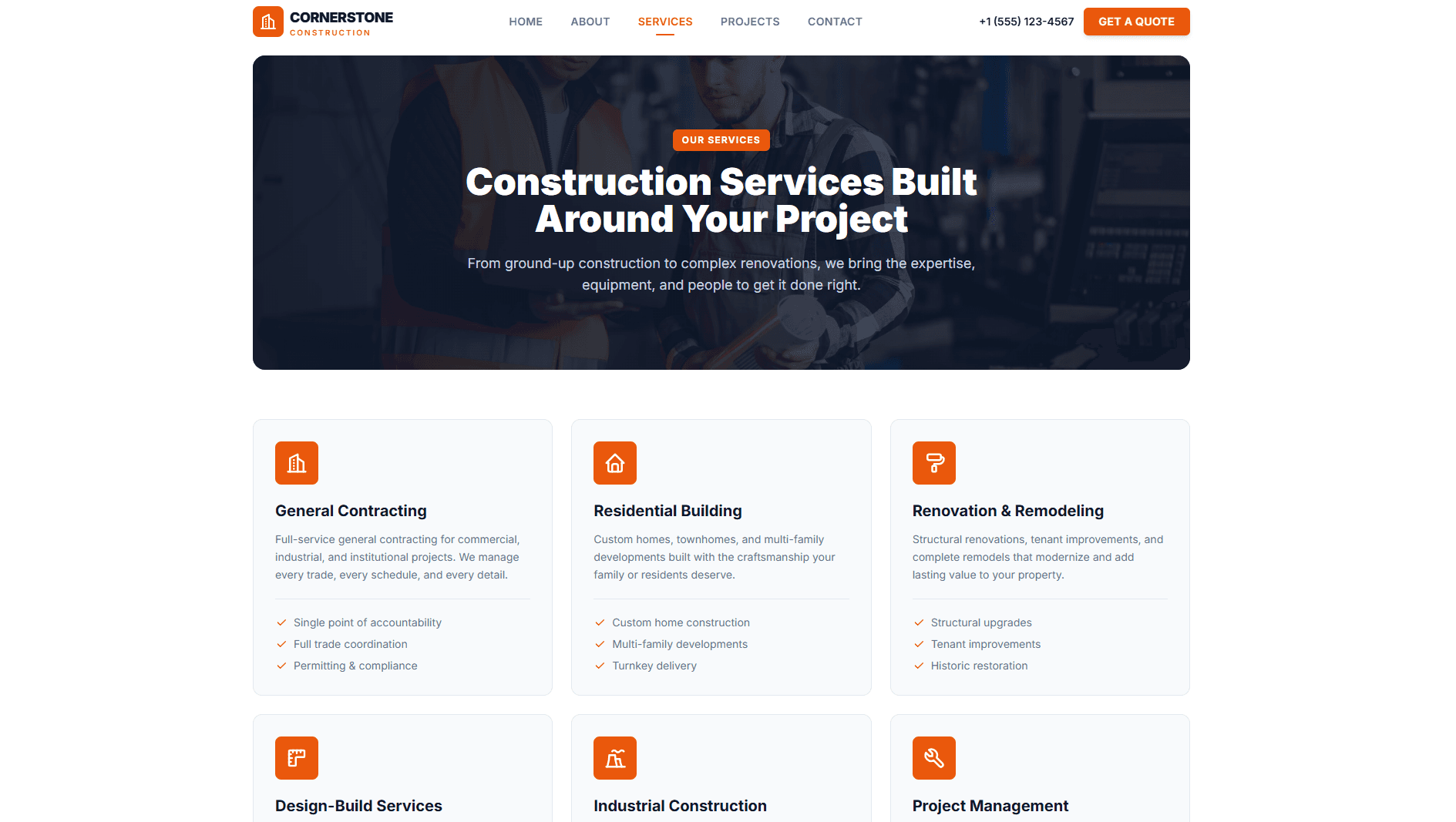 Cornerstone Construction featured projects across commercial, residential, industrial, and healthcare sectors