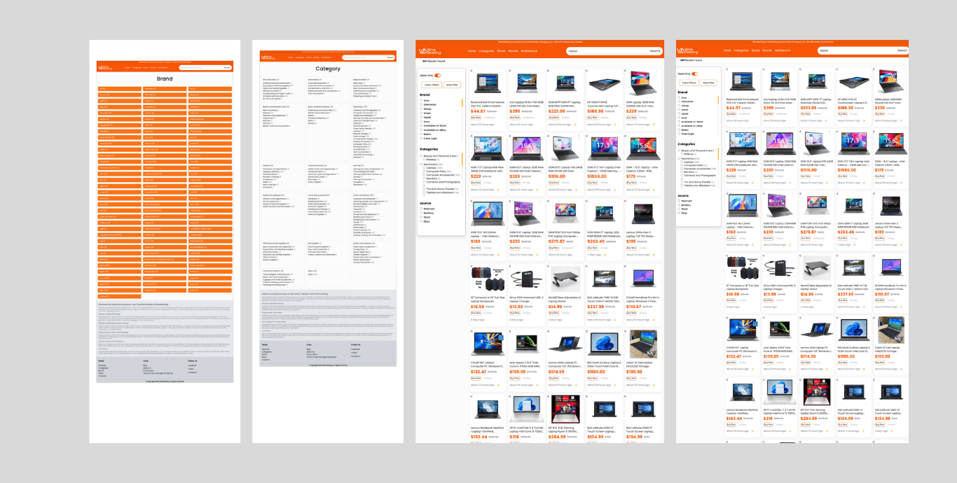 WiseDealing filter sidebar over a dense product results grid